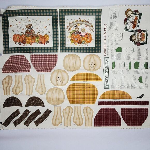 Vintage Daisy Kingdom Harvest Pillow Pals Autumn Scarecrow Teddy Bear Brown Gree - Picture 2 of 7